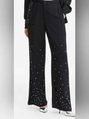 G.I.L.I. Black Wide-Leg Pearl-Studded Pants